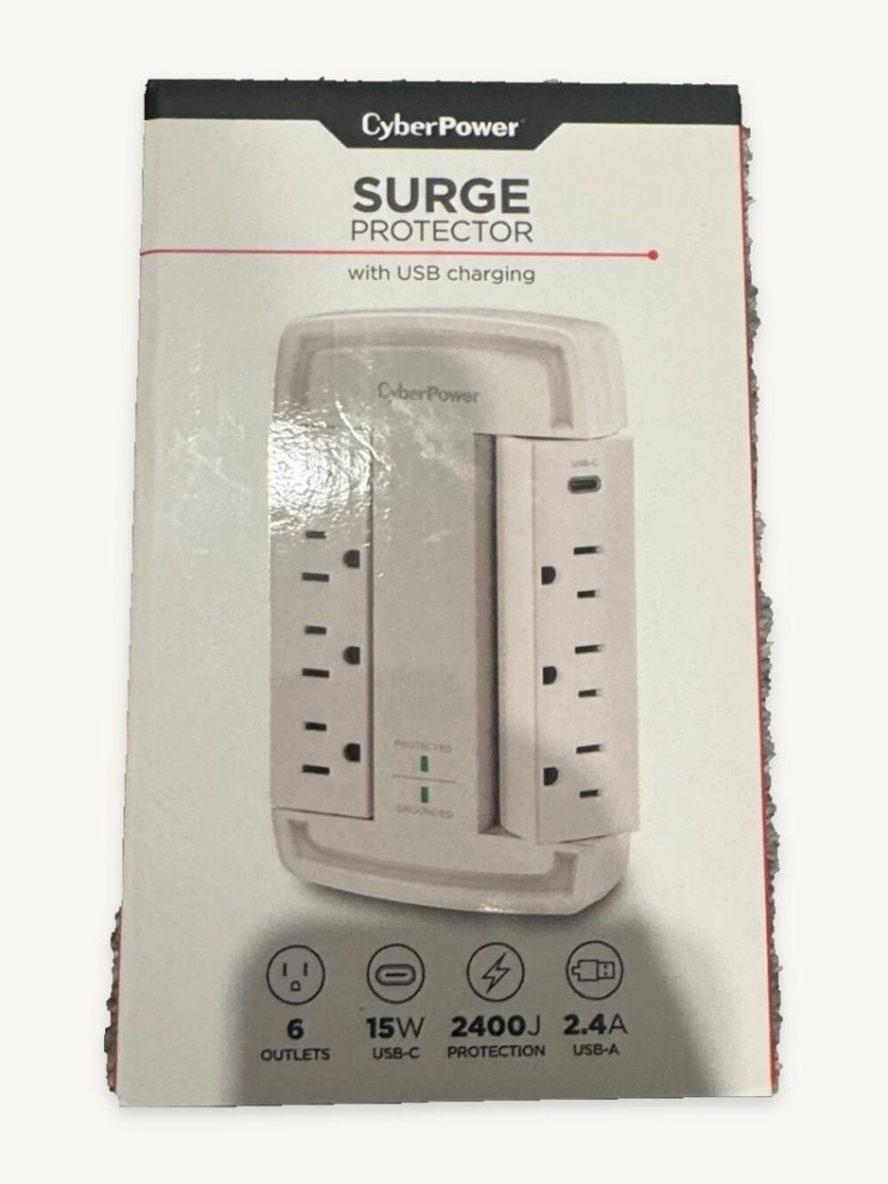 CyberPower Surge Protector 6 Outlets USB-A USB-C Charging 2400J White NWT